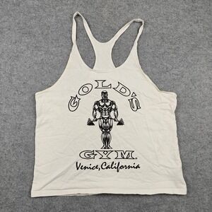 Vintage Gold's Gym Tank Top Mens Large White Venice California Racerback Crop